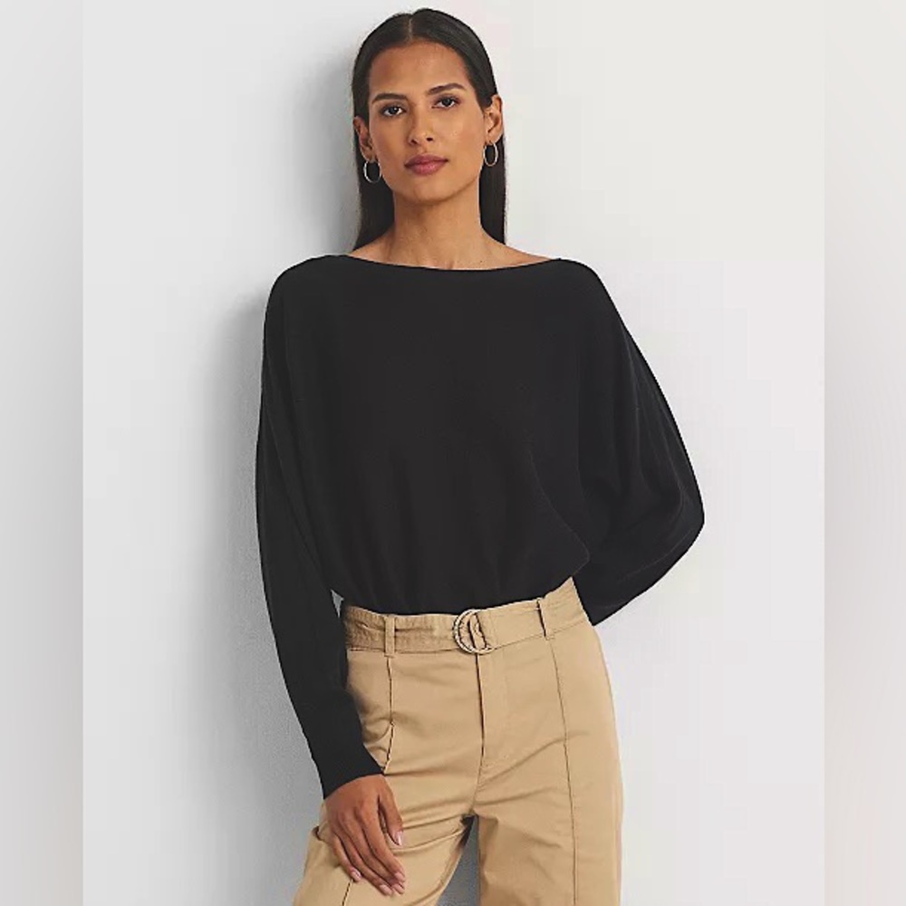 NWOT Lauren Ralph Lauren Dark Grey Boat Neck Knit Sweater